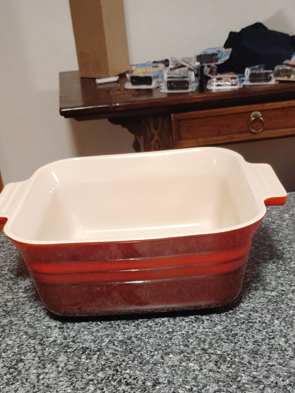 Le Creuset Red Ceramic Square Baking Dish with Cream Interior #19-60